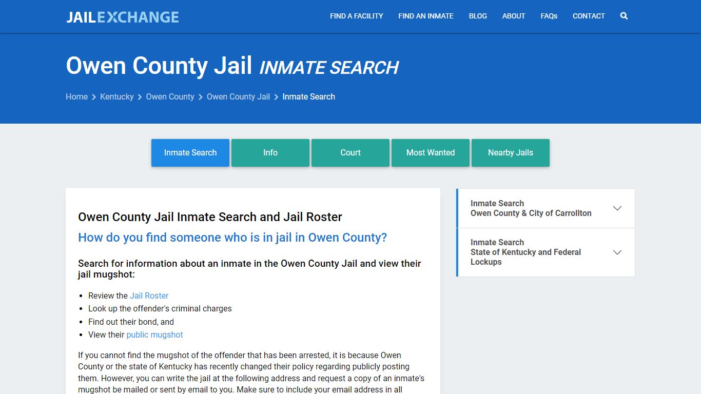 Inmate Search: Roster & Mugshots - Owen County Jail, KY