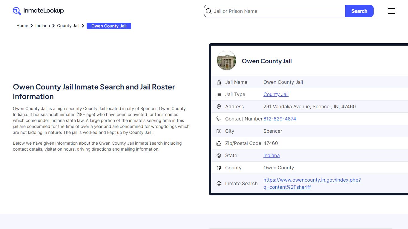 Owen County Jail Inmate Search and Jail Roster Information - Inmate Lookup