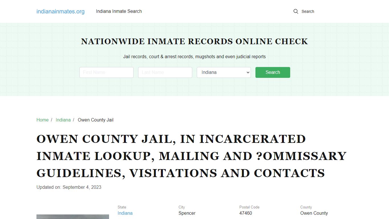 Owen County Jail, IN: Offender Locator, Visitation & Contact Info
